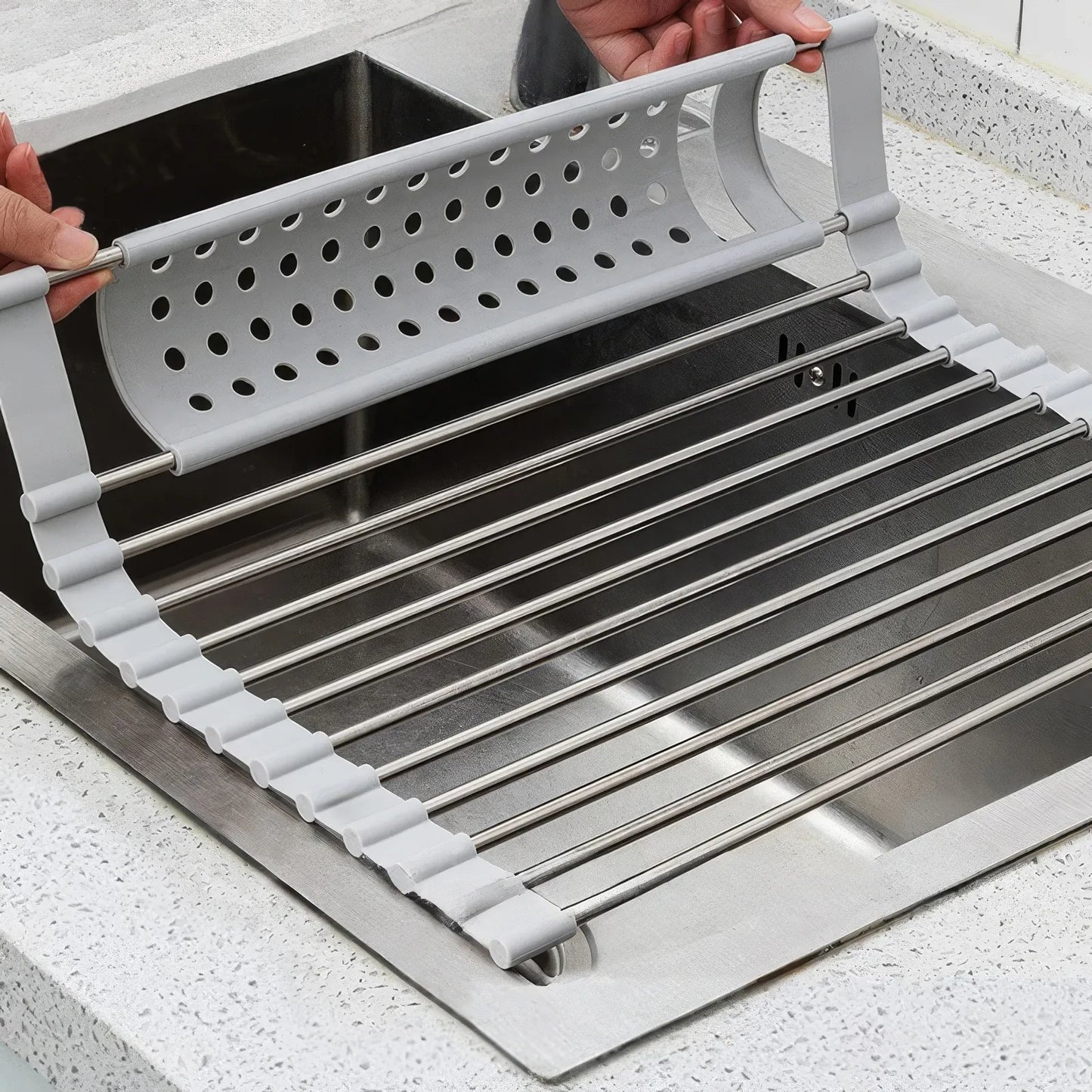 Roll Up Dish Drying Rack over sink