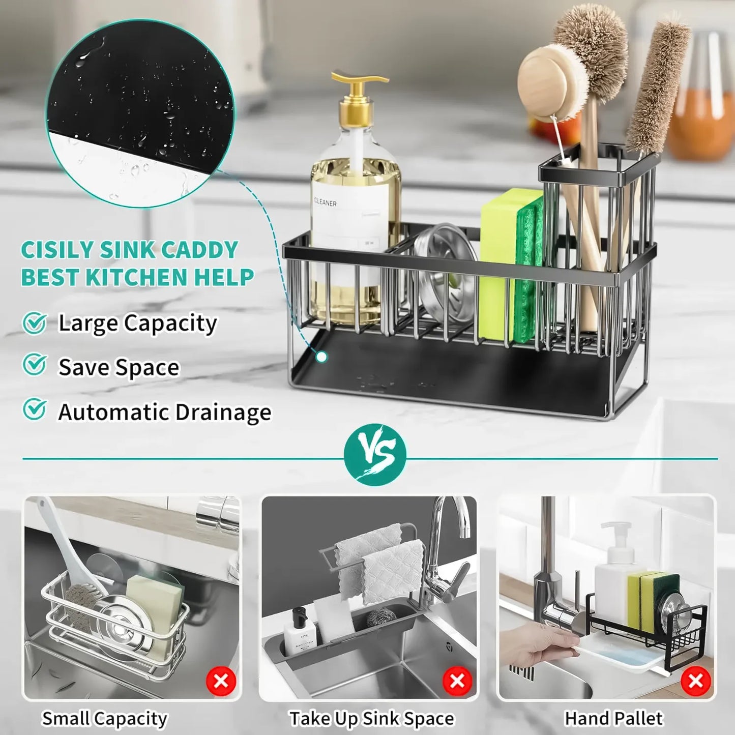 Sink Caddy with High Brush Holder